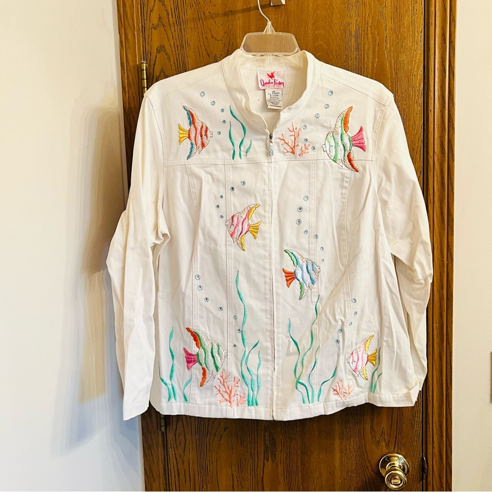Quaker Factory Embroidered Fish Jacket - 2X